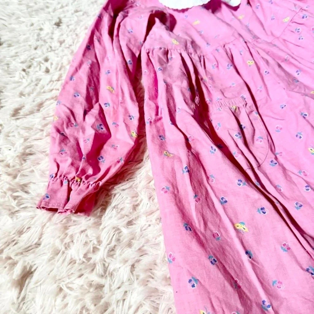 Vintage 80s Oshkosh Prairie Dainty Peter Pan Collar Dress Girls 6 Heritage Boho